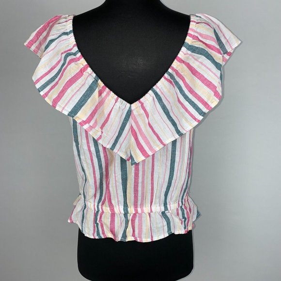 Express L Multicolor Metallic Striped Tiered V-Neck Peplum Ruffle Elastic Top - Picture 7 of 12